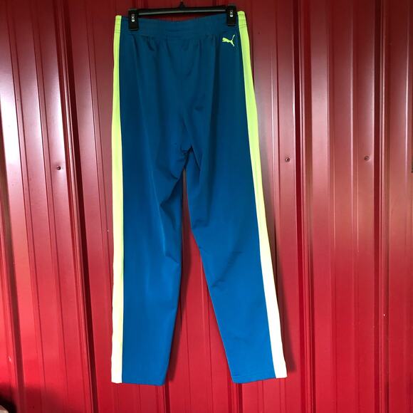 Puma Contrast Pants Mens‎ Sz M Digital Blue Sharp Green Track Athlleisure NEW - Picture 3 of 9